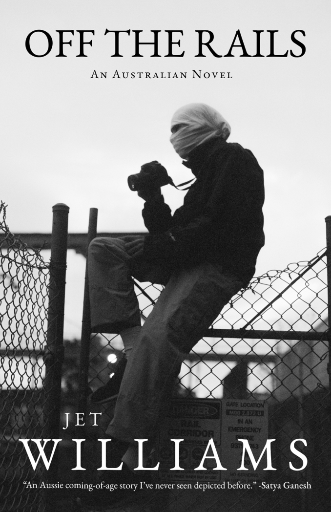Book cover of Off the Rails featuring a photograph of a Sydney urban explorer at a city train station.